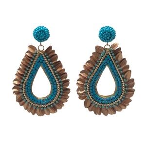 NWOT - Piper K Hand-Beaded Turquoise & Gold Western Boho Dangle Earrings